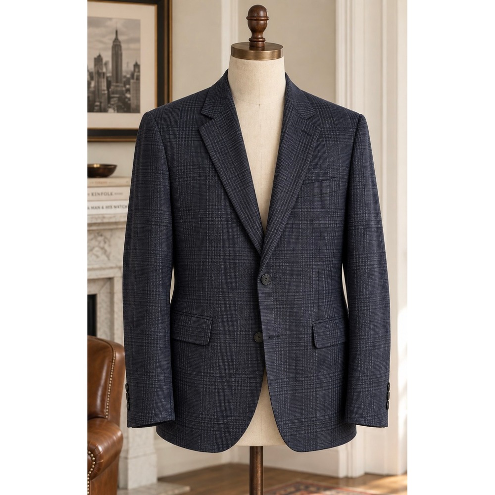 Hart Schaffner Marx Navy Blue Glen Plaid Wool Blazer Sport Coat 42L Nordstrom
